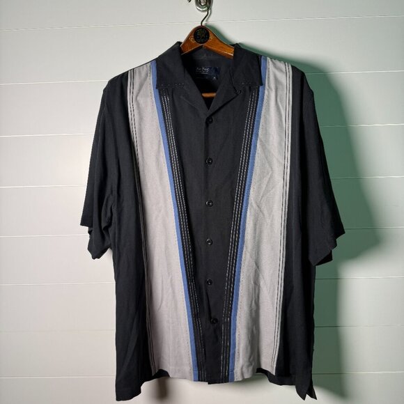 Nat Nast Men's American Fit-XL Short Sleeve Button Down Blue Black White